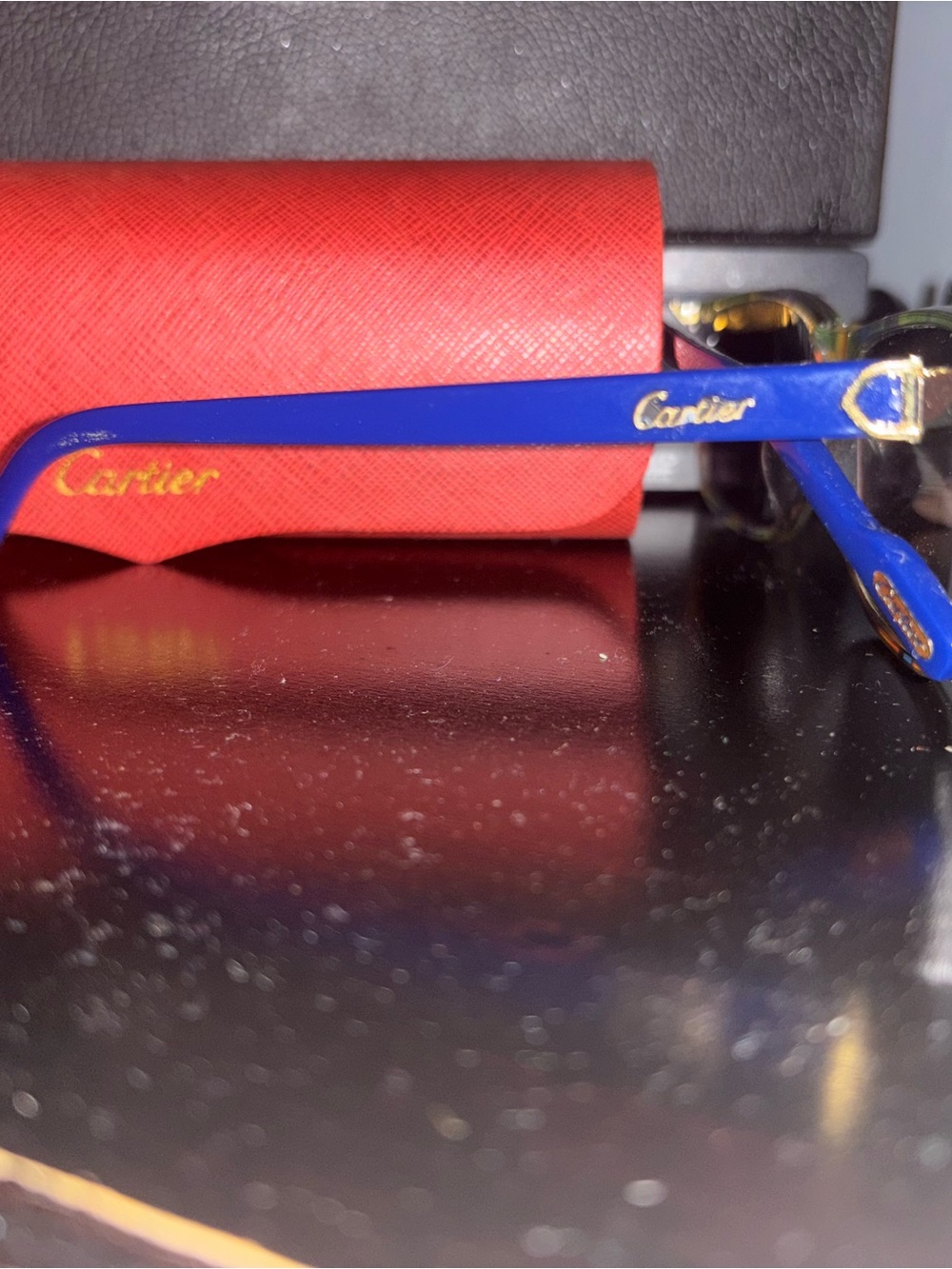 Fashion  Blue Eyewear Temples with Gold Logo